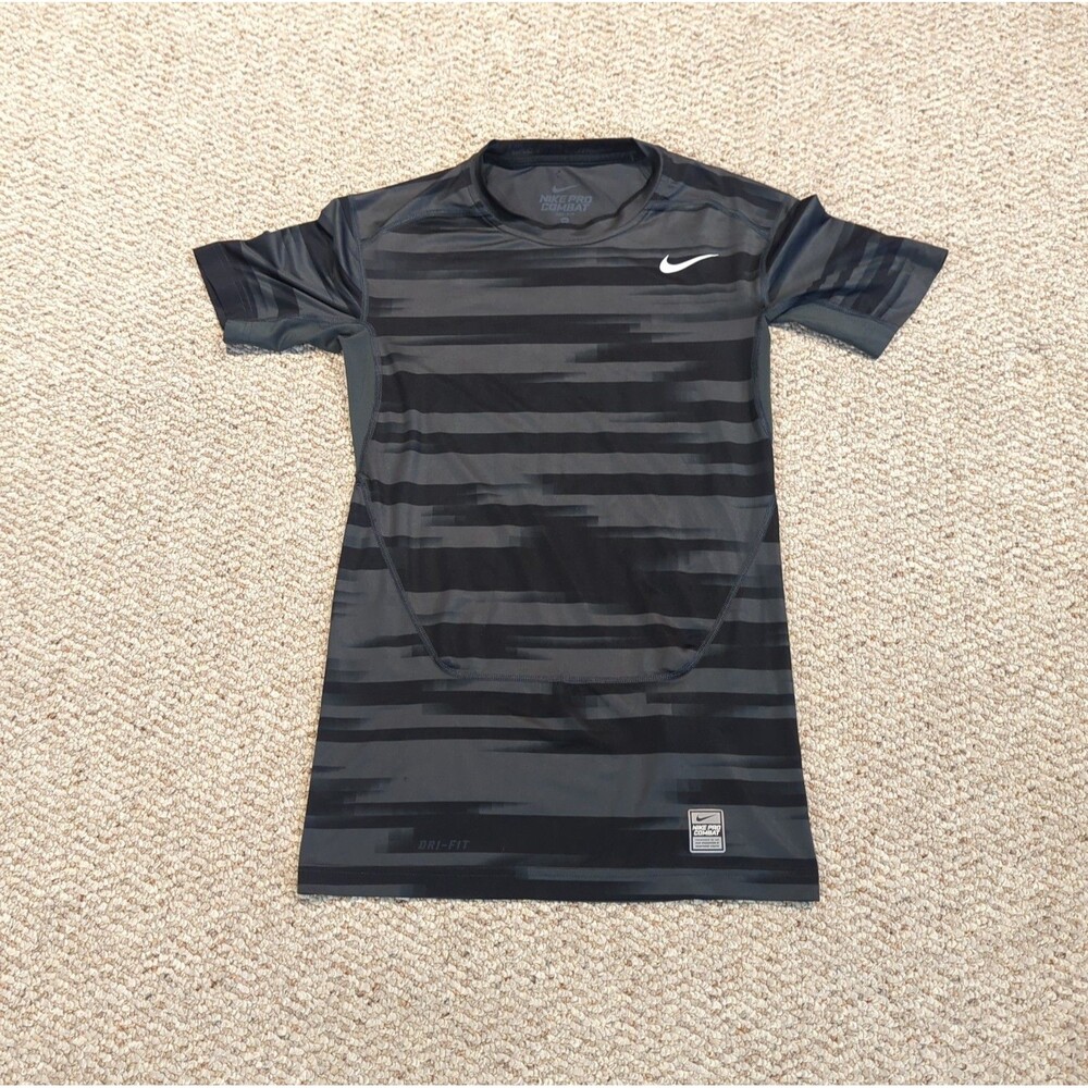 Nike Pro Combat Dri Fit Compression T Shirt Mens M Gray Black Active Gym